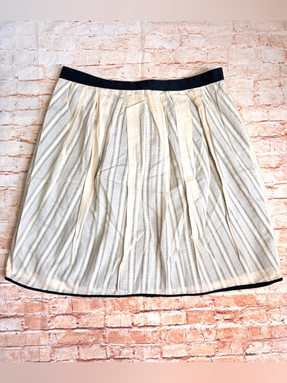 J. Crew Cream and Black Striped Pleated Skirt